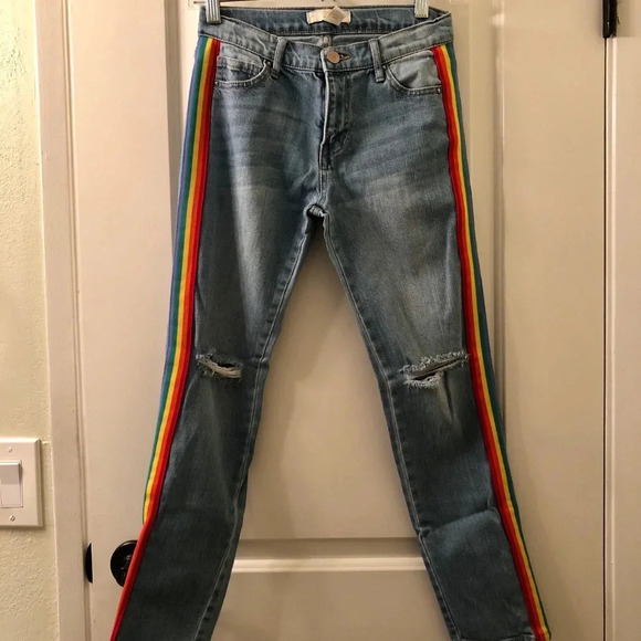 ⭐️FOREVER 21 GIRLS Rainbow Jeans, Sz 11/12 - Picture 1 of 5